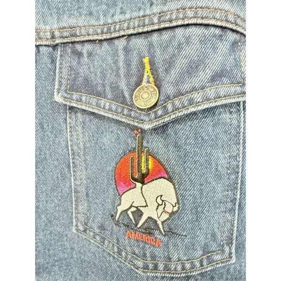 Imus vintage men’s Denim Embroidered American Flag Jacket Size XL - Picture 3 of 10